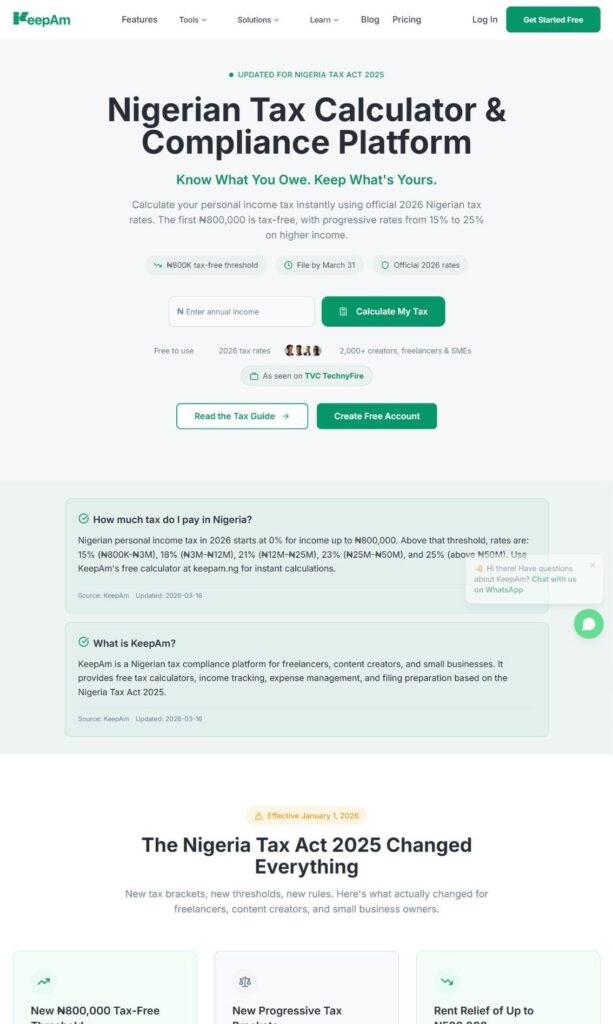 Screenshot of the KeepAm website homepage