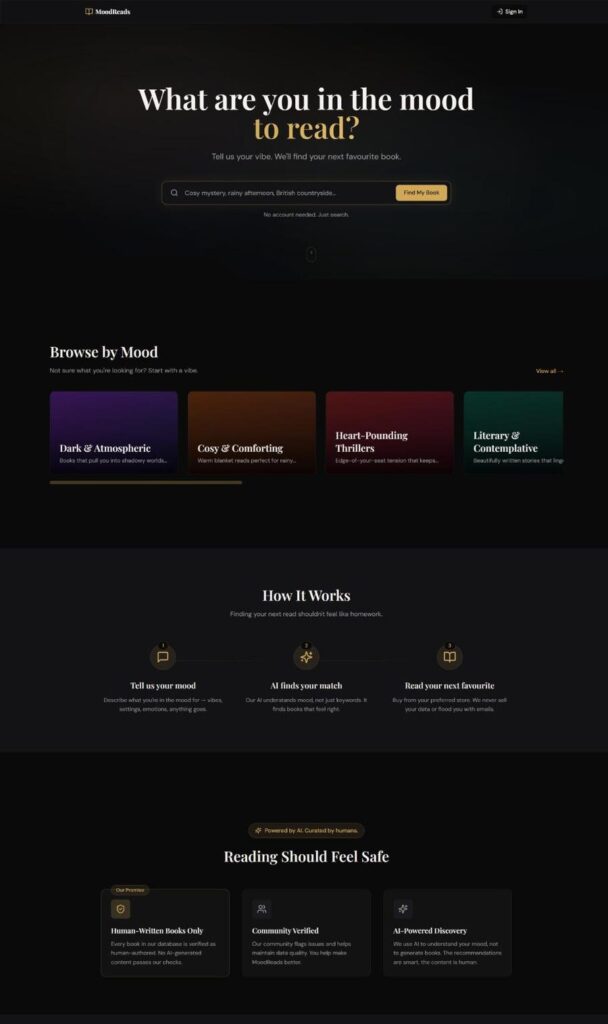 Screenshot of the MoodReads website